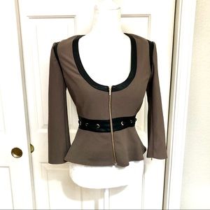 Bebe Brown Fitted Peplum Jacket SzXS NWOT